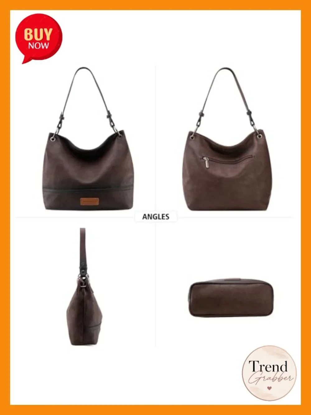 Vegan Leather Hobo Bag with Removable Crossbody Strap